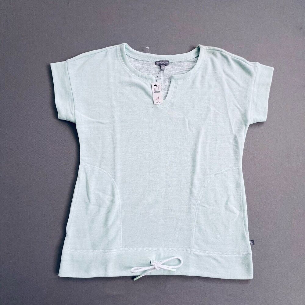 T by Talbots Textured Top Size XS Short Sleeve Light Green Cotton Drawstring NEW